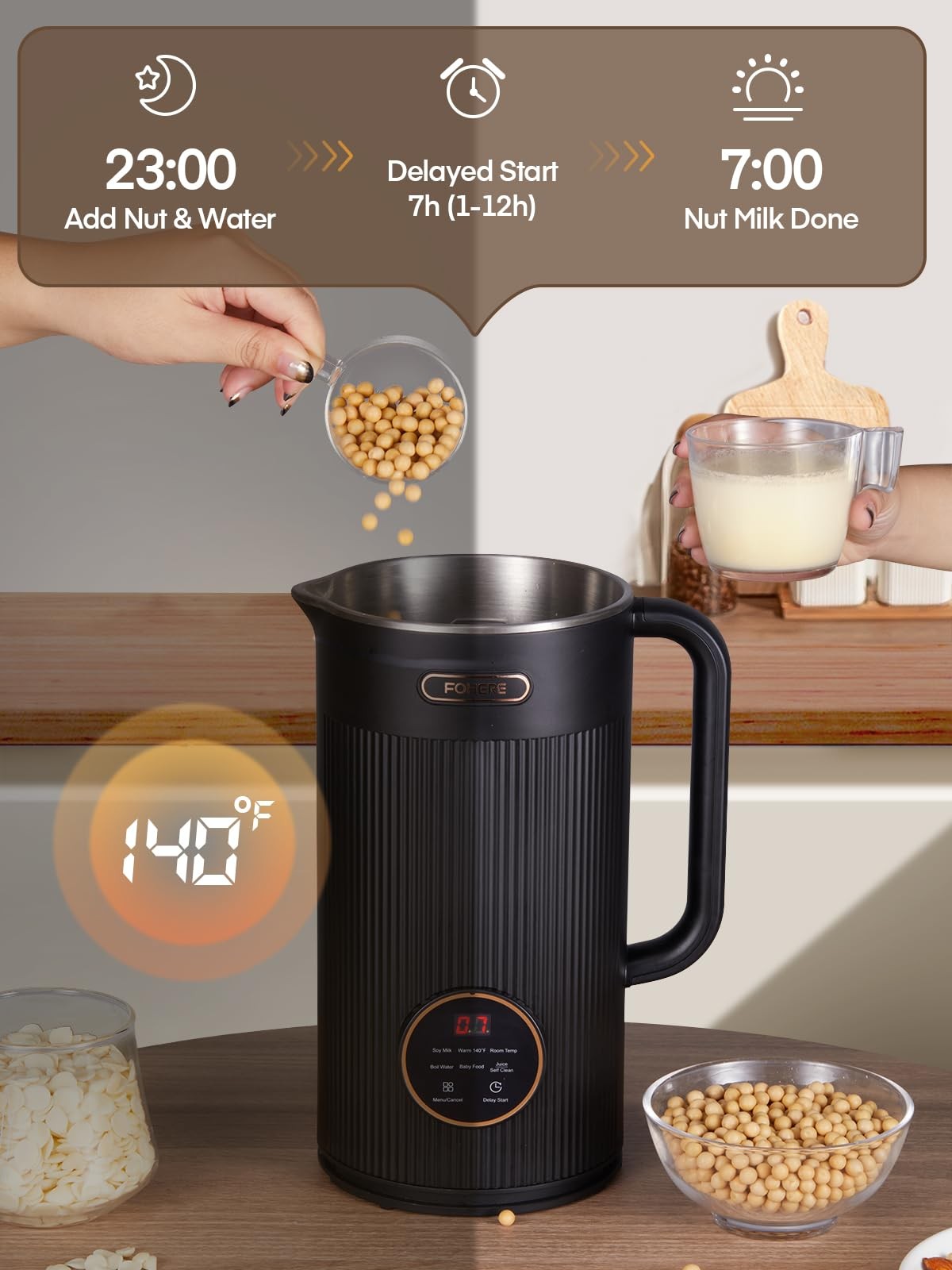 Nut Milk Maker 35oz 800W Automatic Plant-Based Machine - Fresh Dairy-Free
