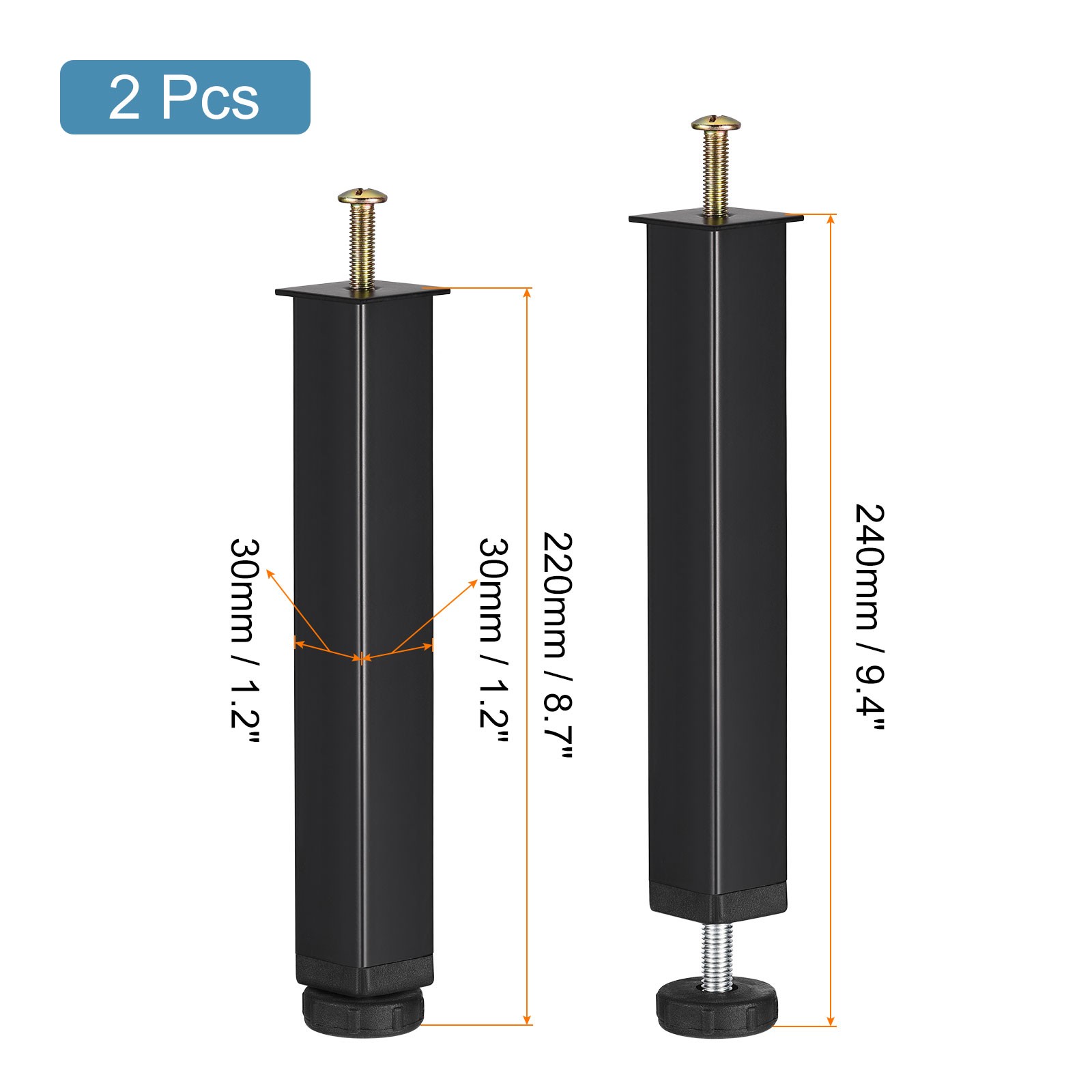 2pcs Adjustable Height Bed Frame Support Legs(220mm-240mm/8.7"-9.4"), Black