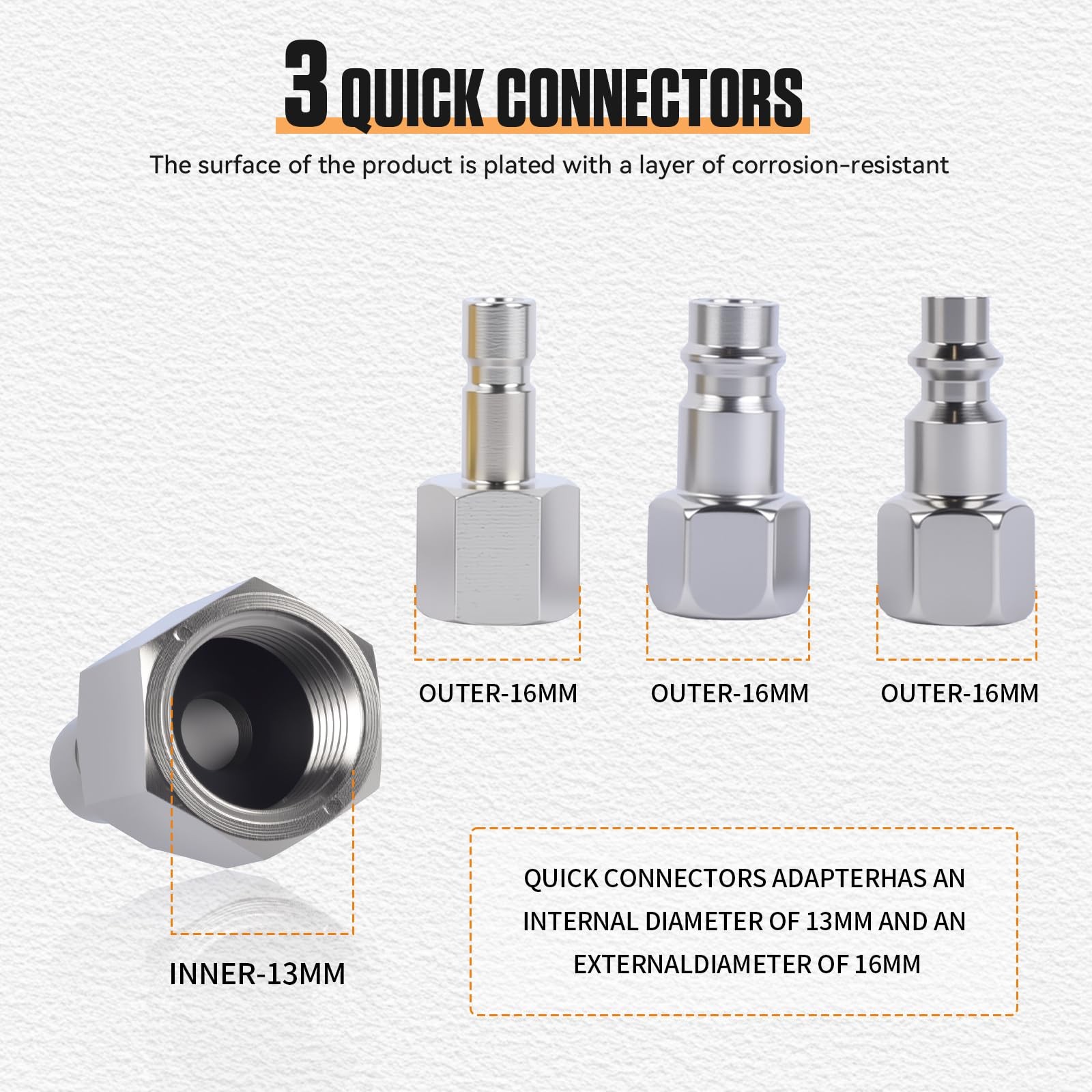 OURANTOOLS 3PCS Quick Connect Brake Bleeder Nner-13mm,Outer-16mm, Silver