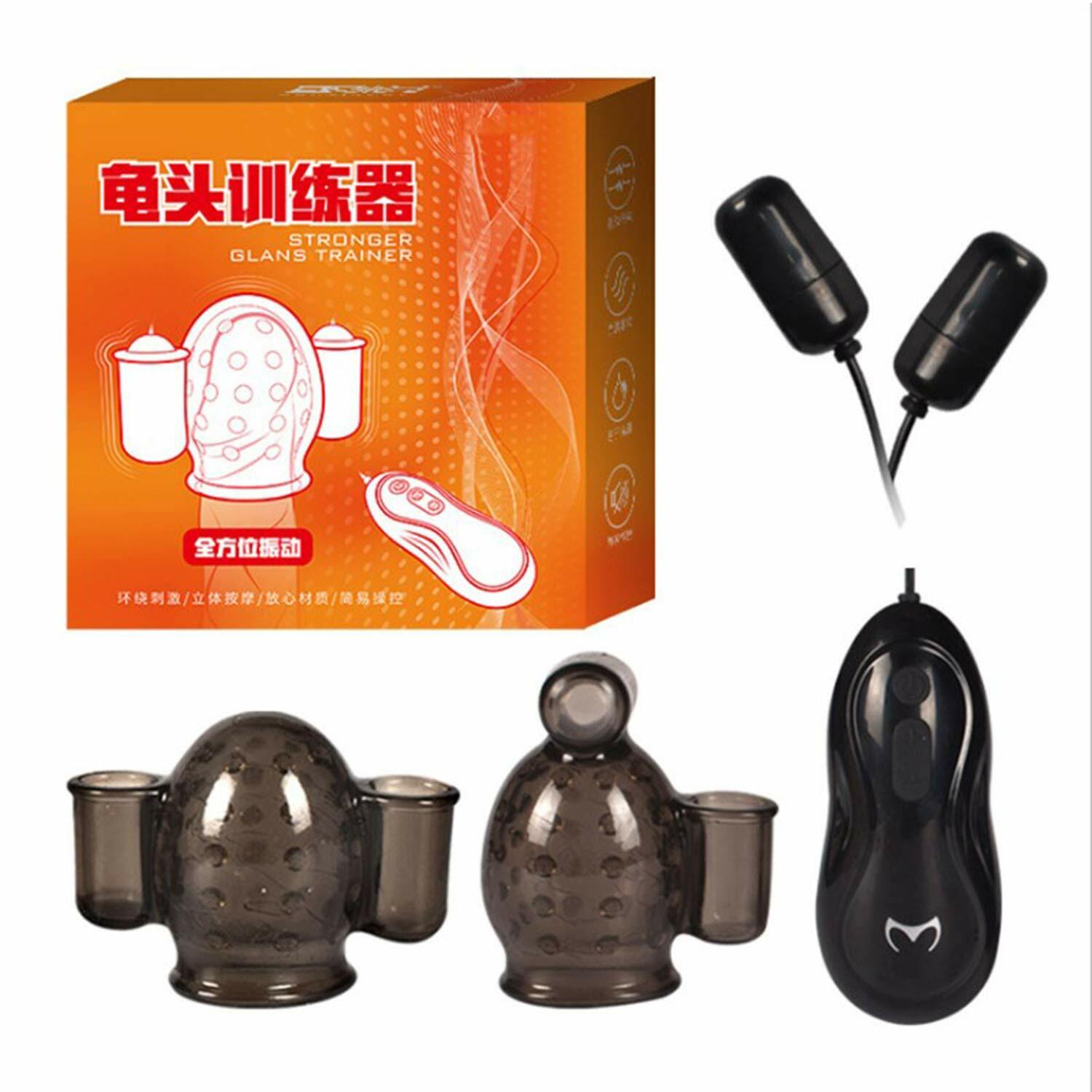 Men Penis Massager 2 Caps Vibrator Long time glans training device Trainer Glans
