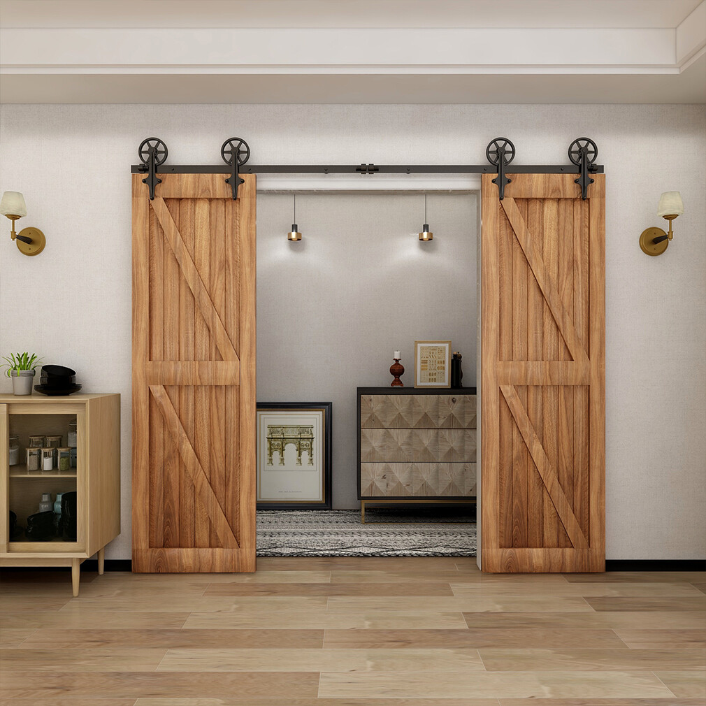 4~20FT Sliding Barn Door Hardware Track Kit for Single/Double Big Wheel Rustic