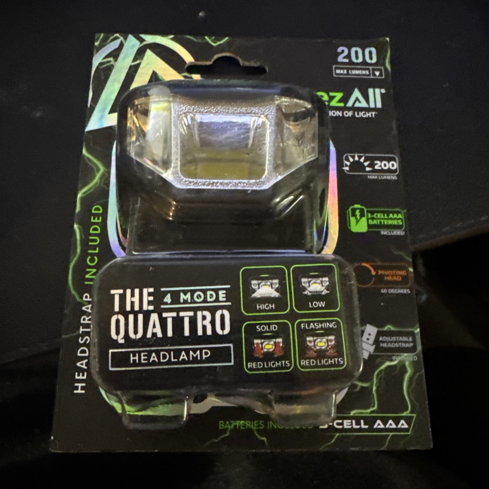 LitezAll Hanz-Free 4 Mode LED Head Lamp w/ Pivoting Head - 200 Max Lumens