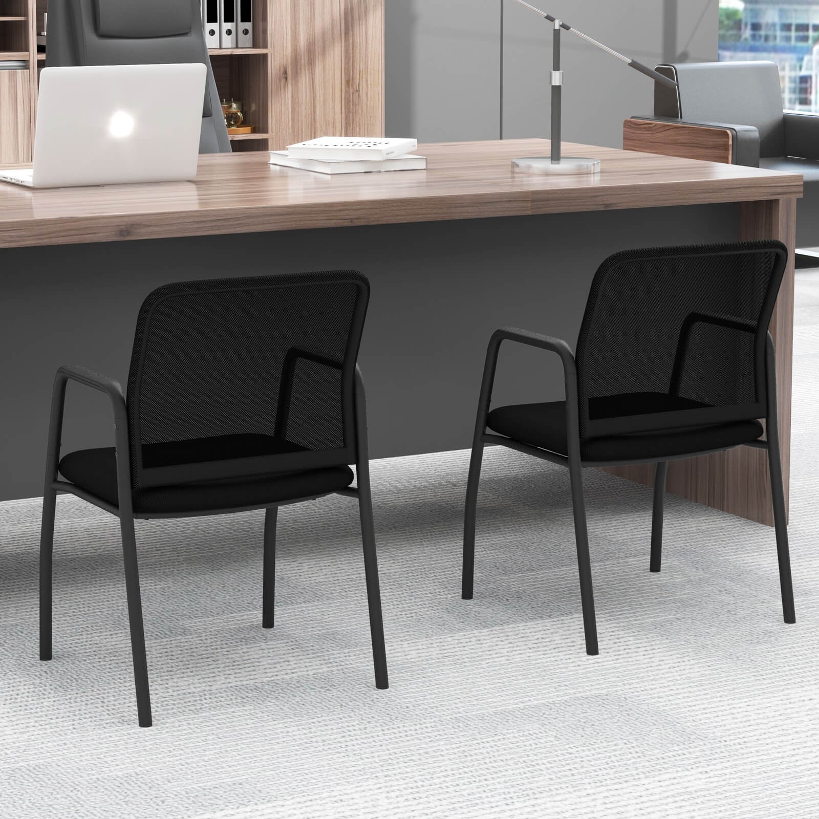 Meeting Room Chair Set of 2 Waiting Room Chairs w/ Ergonomic Backrest & Armrests