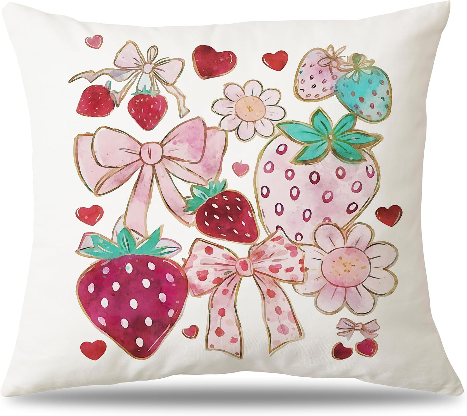 Strawberry Bow Decorative Pillowcase - 18X18 Inch | Throw Pillow Covers . Covers