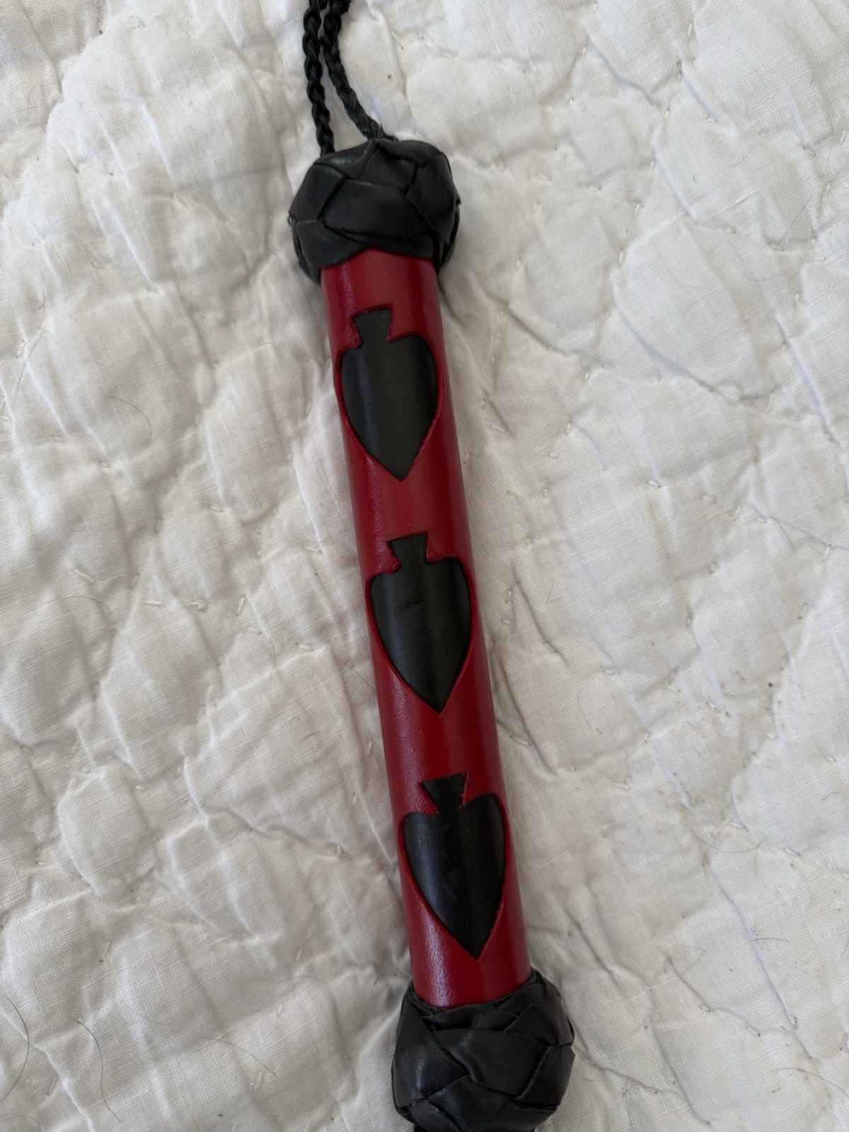 Leather Black & Red Spade Theme Cat O’ Nine  ( A Dozen) Tails Flogger whip EUC