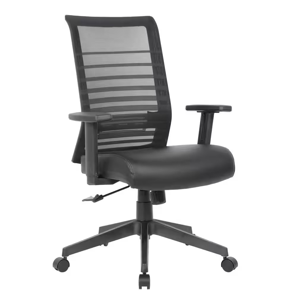 Antimicrobial Vinyl Adjustable Height Ergonomic Mesh Task Chair in Black/Black w