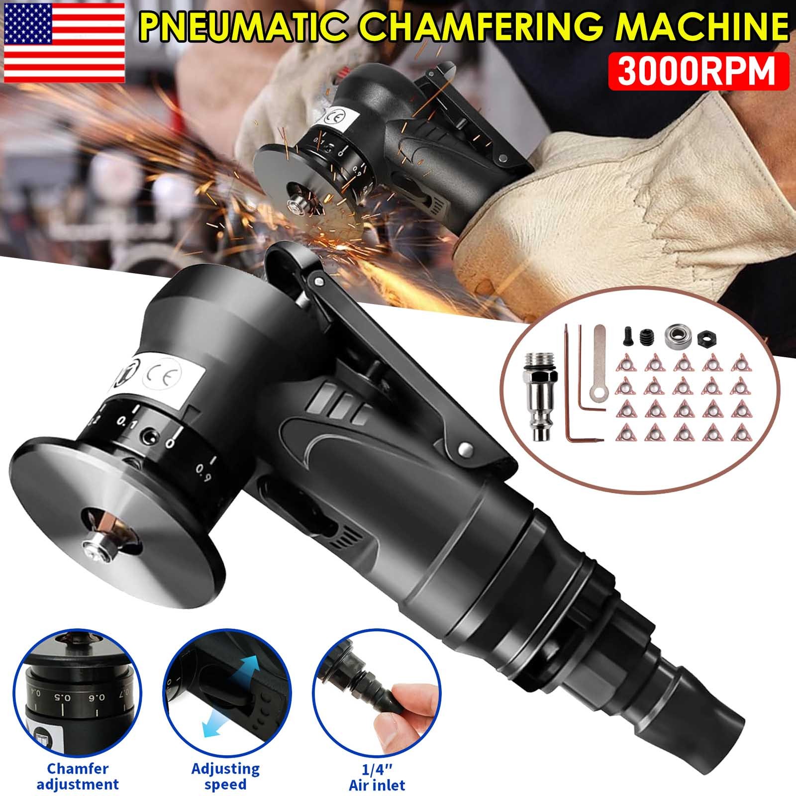 Pneumatic Chamfering Machine Metal Trimming Air Chamfer Beveling Tool Inserts US