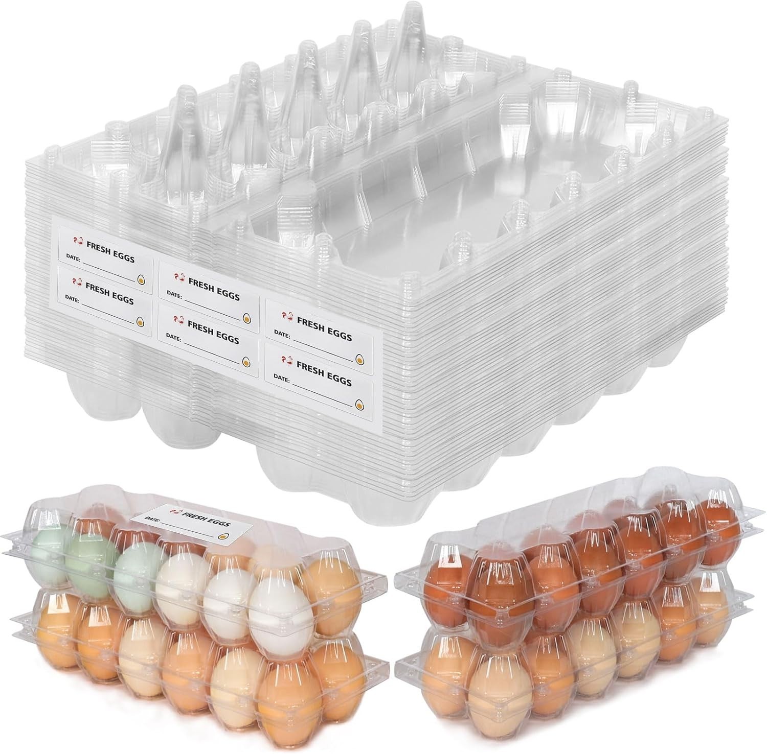 60 cajas de huevos a granel, económicas, de plástico, para 12 huevos