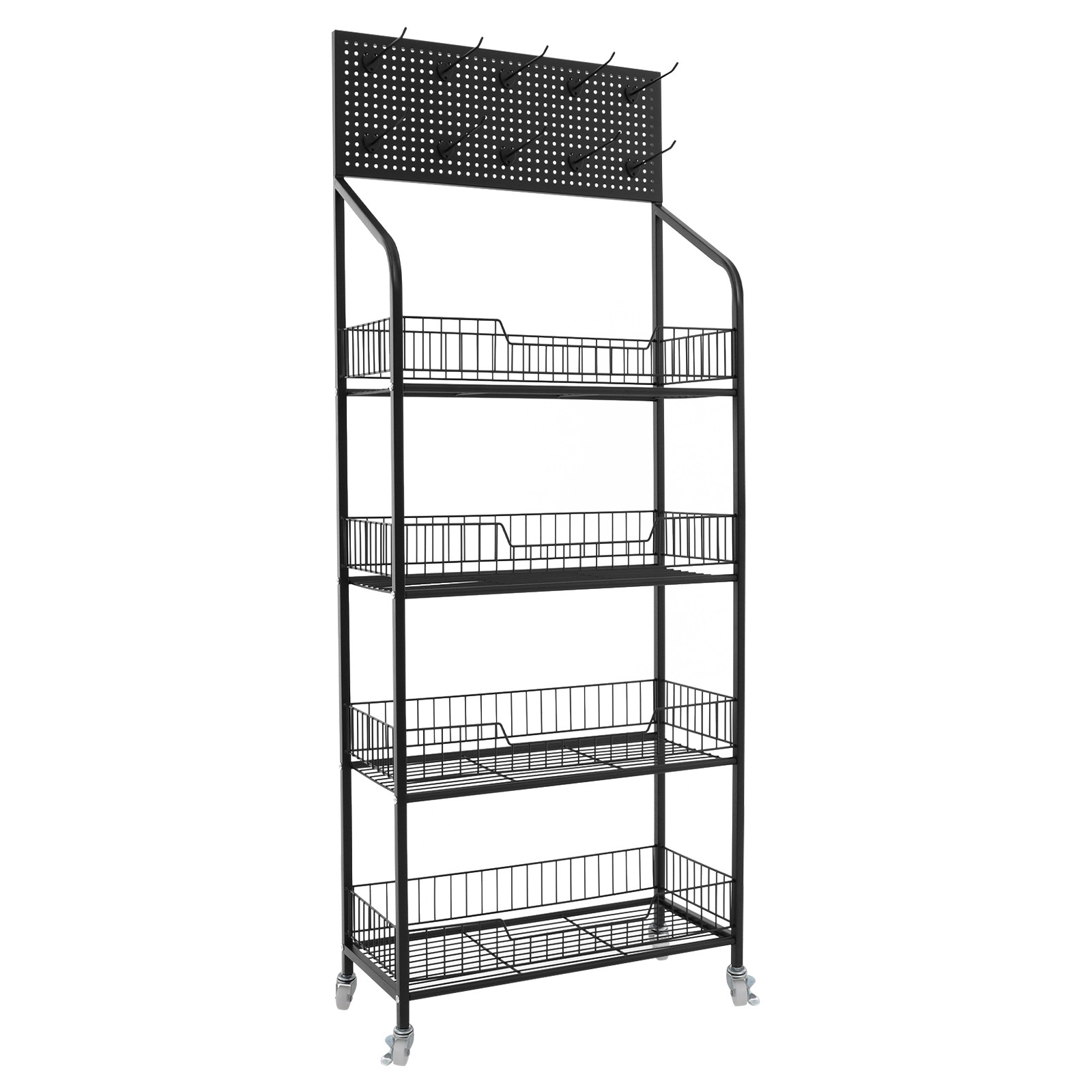 Rolling Retail Display Rack 4 Tier Black Store Merchandise Shelf Unit