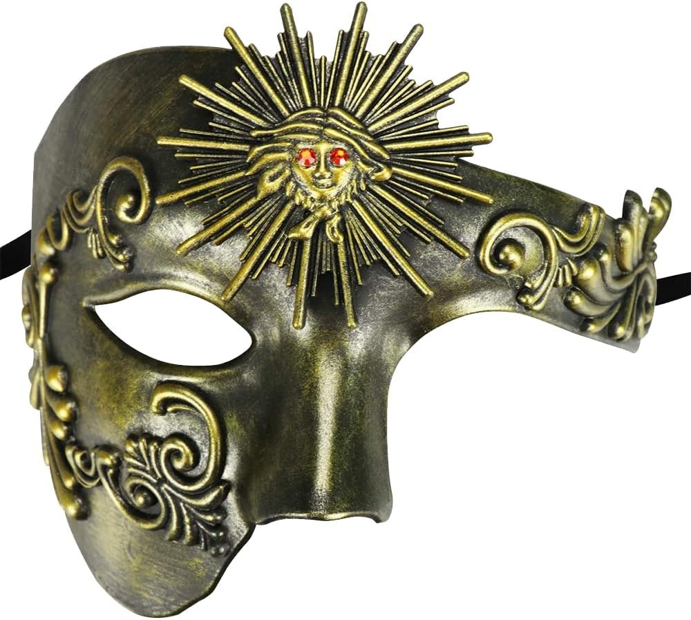 Thmyo Half Face Men's Phantom Of The Opera Vintage Sun God Antique Gold