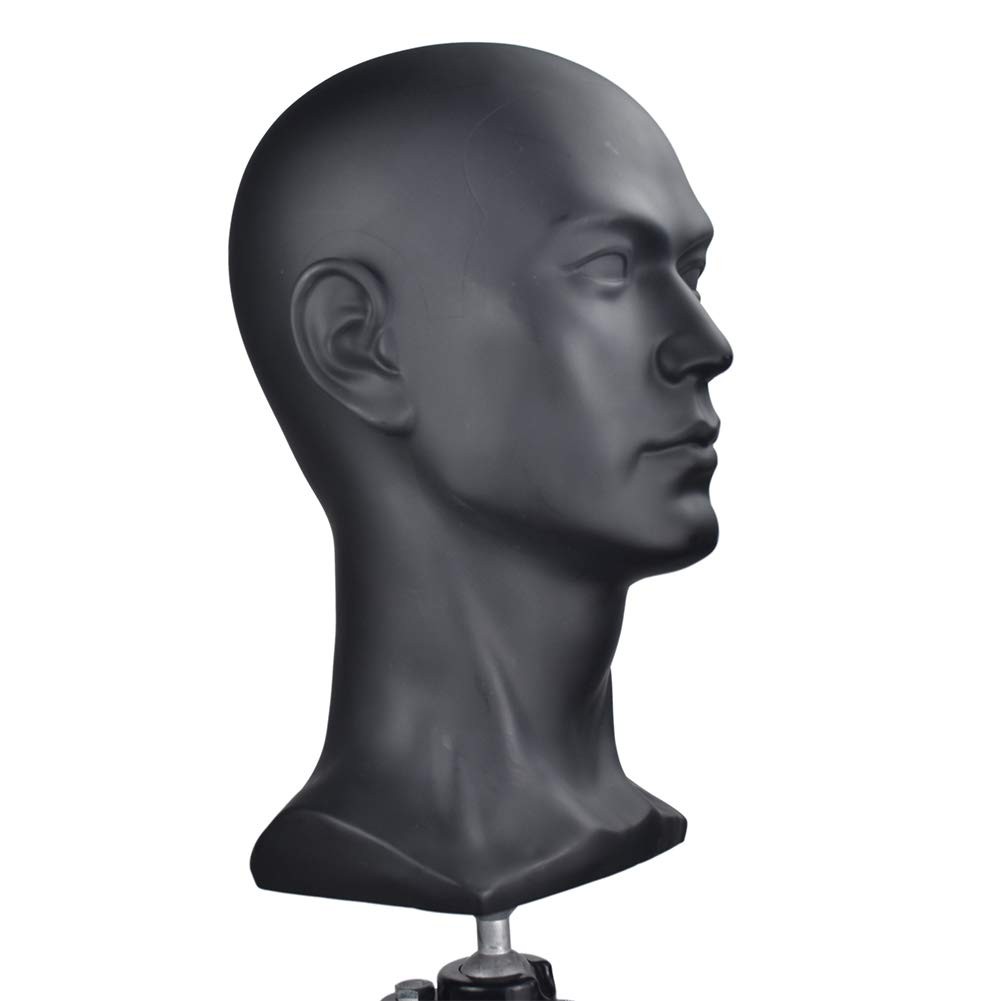 Ba Sha PVC Mannequin Head Black Male Manikin 1 Count (Pack of 1), Matte black