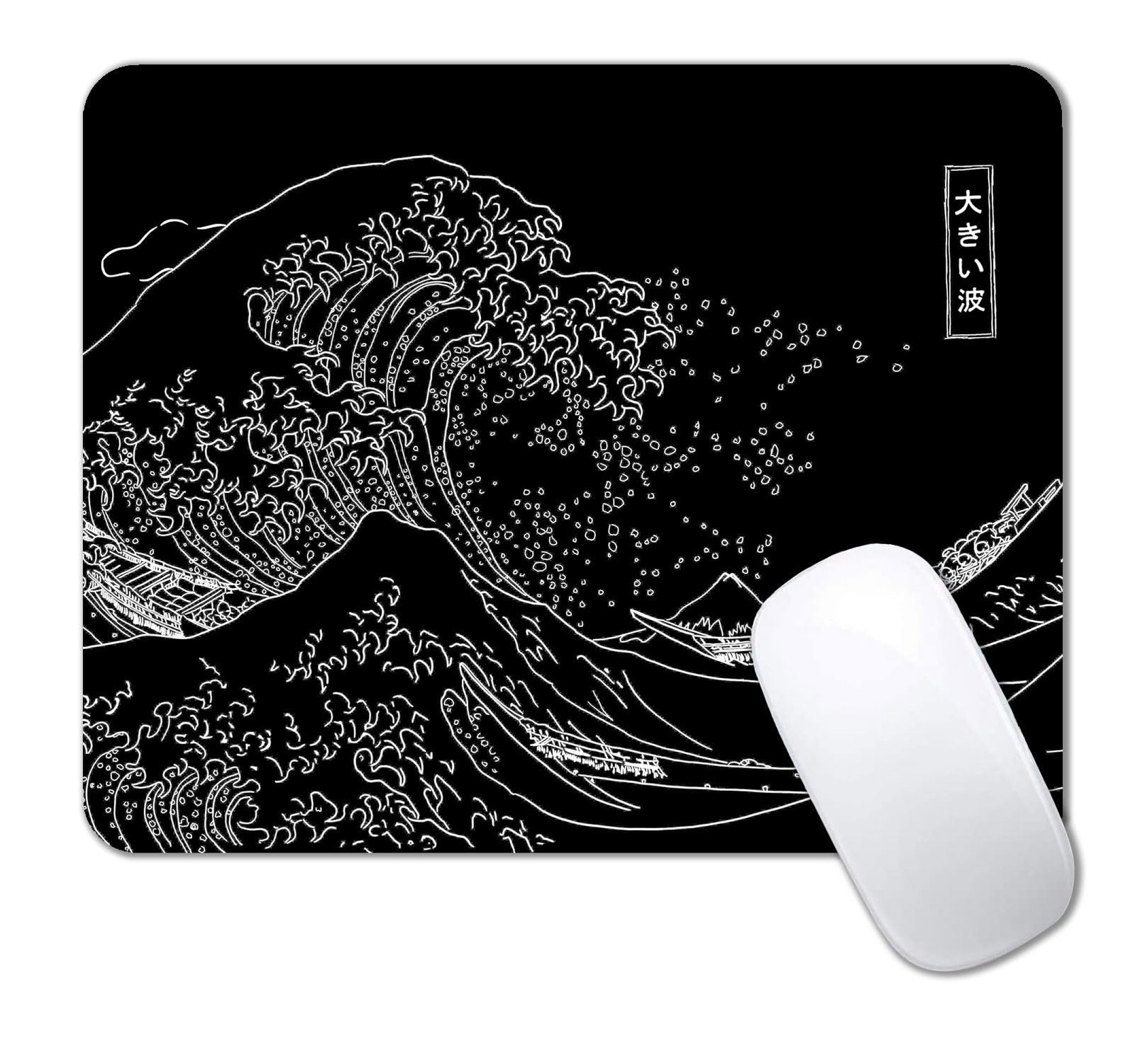IMAYONDIA Japanese Great Wave Mouse Pad, Black Anime Gaming Mouse Pad, Kanaga...