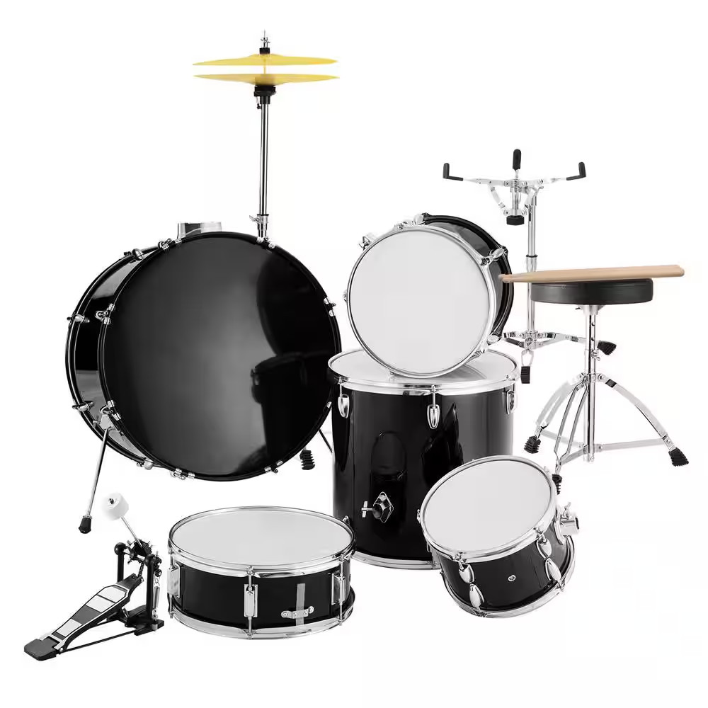 5-Piece Adult Drum Set, 22 In. Full-Size Kit with Bass, Toms, Snare, Cymbal, Ped