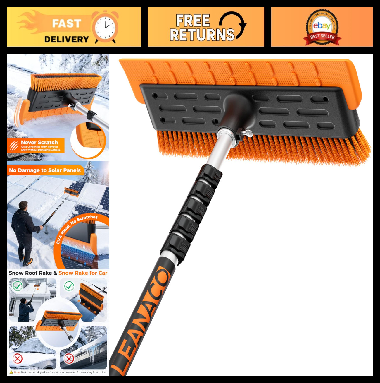 Telescoping Roof Rake for Snow, Leaves & Moss - 16” Foam Blade, 4.7-21ft Reach