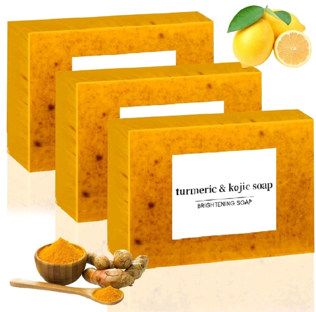3-Pack Turmeric Glow Soap Bar - Lemon & Kojic Acid, Removing Dark Spots