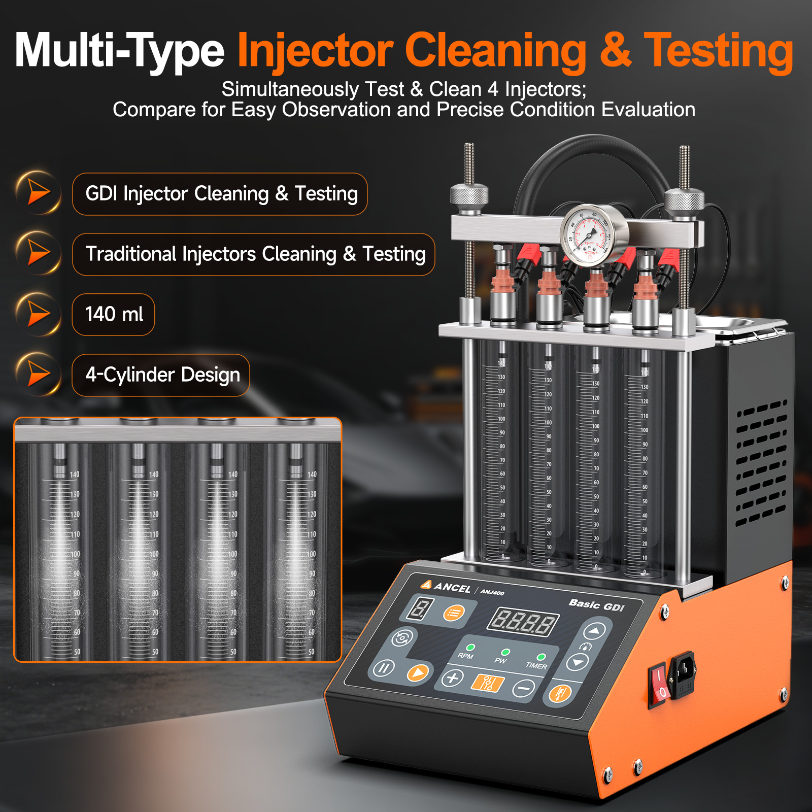 ANCEL ANJ400 Fuel Injector Cleaner Tester Low-resistance Injector Test Function