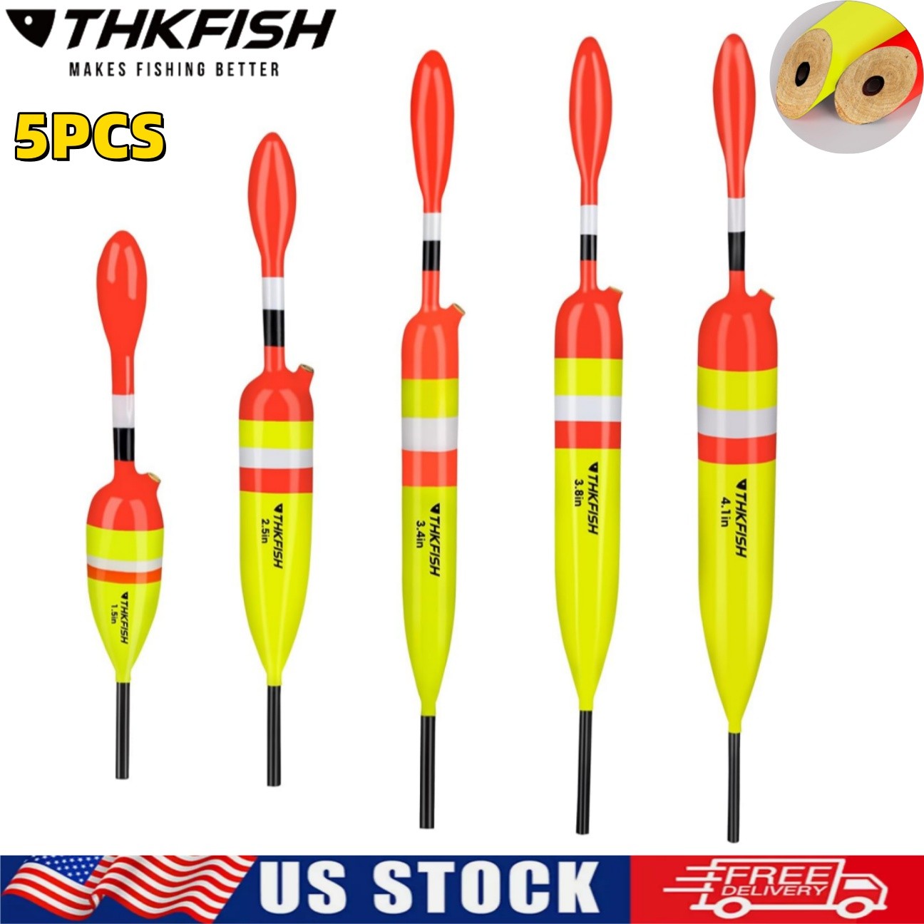 5PCS Fishing Floats Balsa Wood Slip Bobbers Fishing Floats Bobbers for Crappie