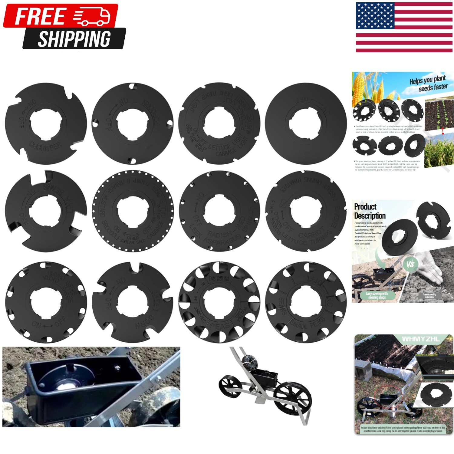 60009 60010 Optional Seed Plate 12 Set for Earthway 10001 1001-B Garden Seeder P
