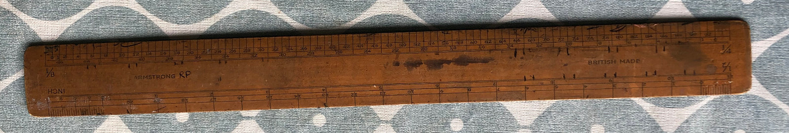 Vintage Wooden Engineer’s Divided Ruler by Armstrong. British Made . Length 32cm
