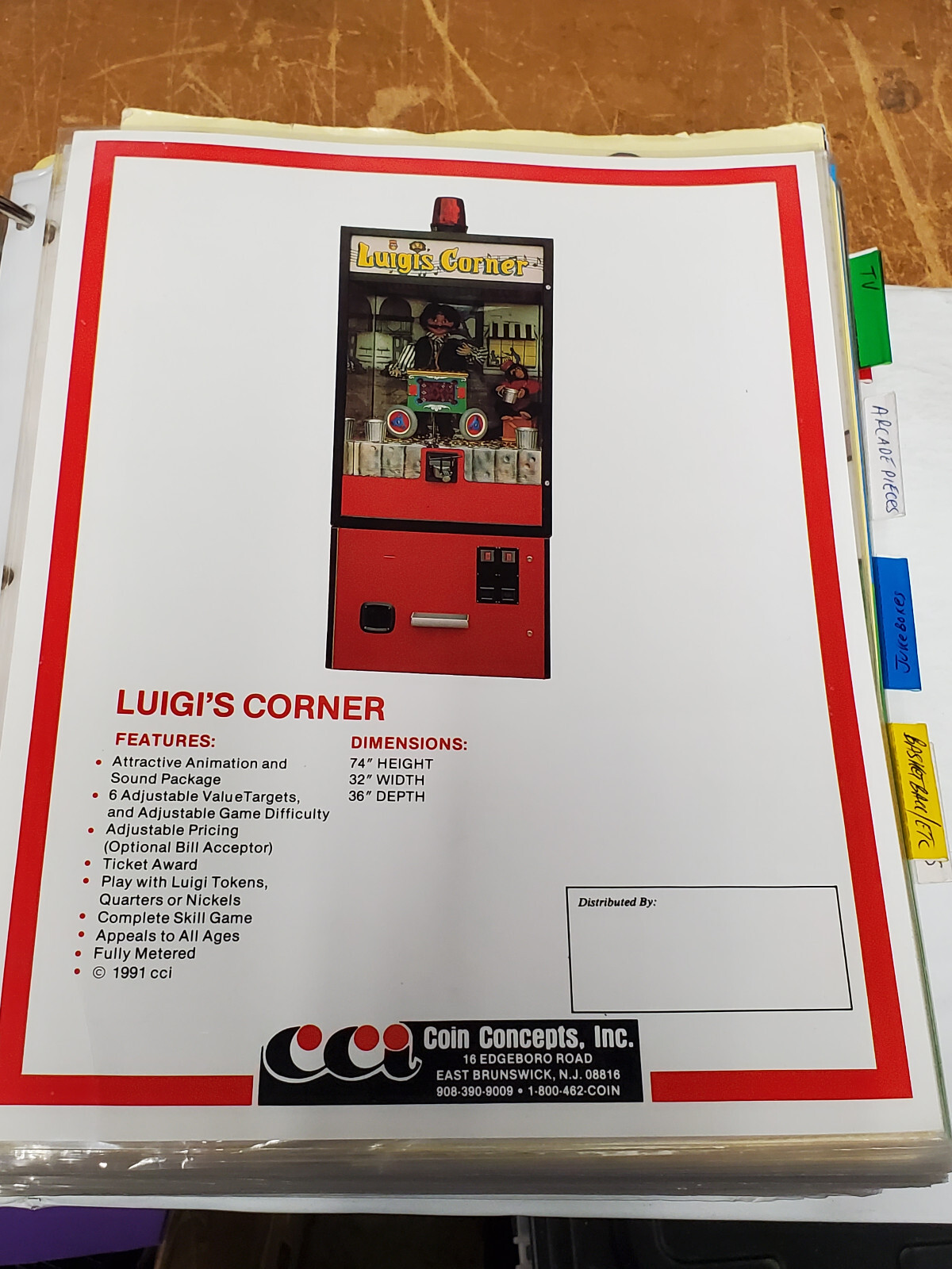 Coin Concepts LUIGI"S CORNER flyer- original 8 by 11 inches