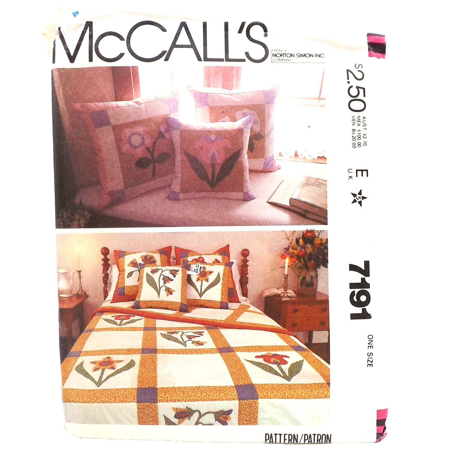 McCalls 7191 Plaid Flower Patchwork Quilt Pattern Pieced Applique Pillow Cover
