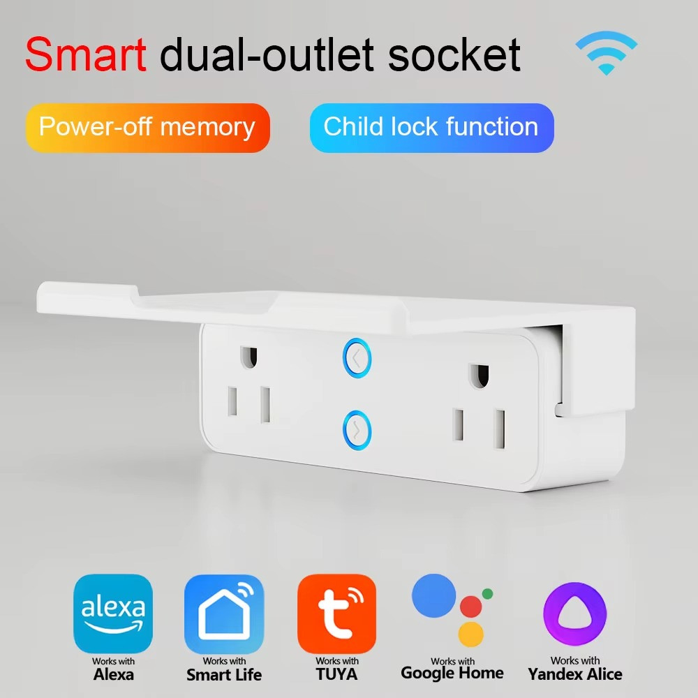 WiFi Smart Dual Outlet Plug Timer Remote Control Works with Alexa Google White