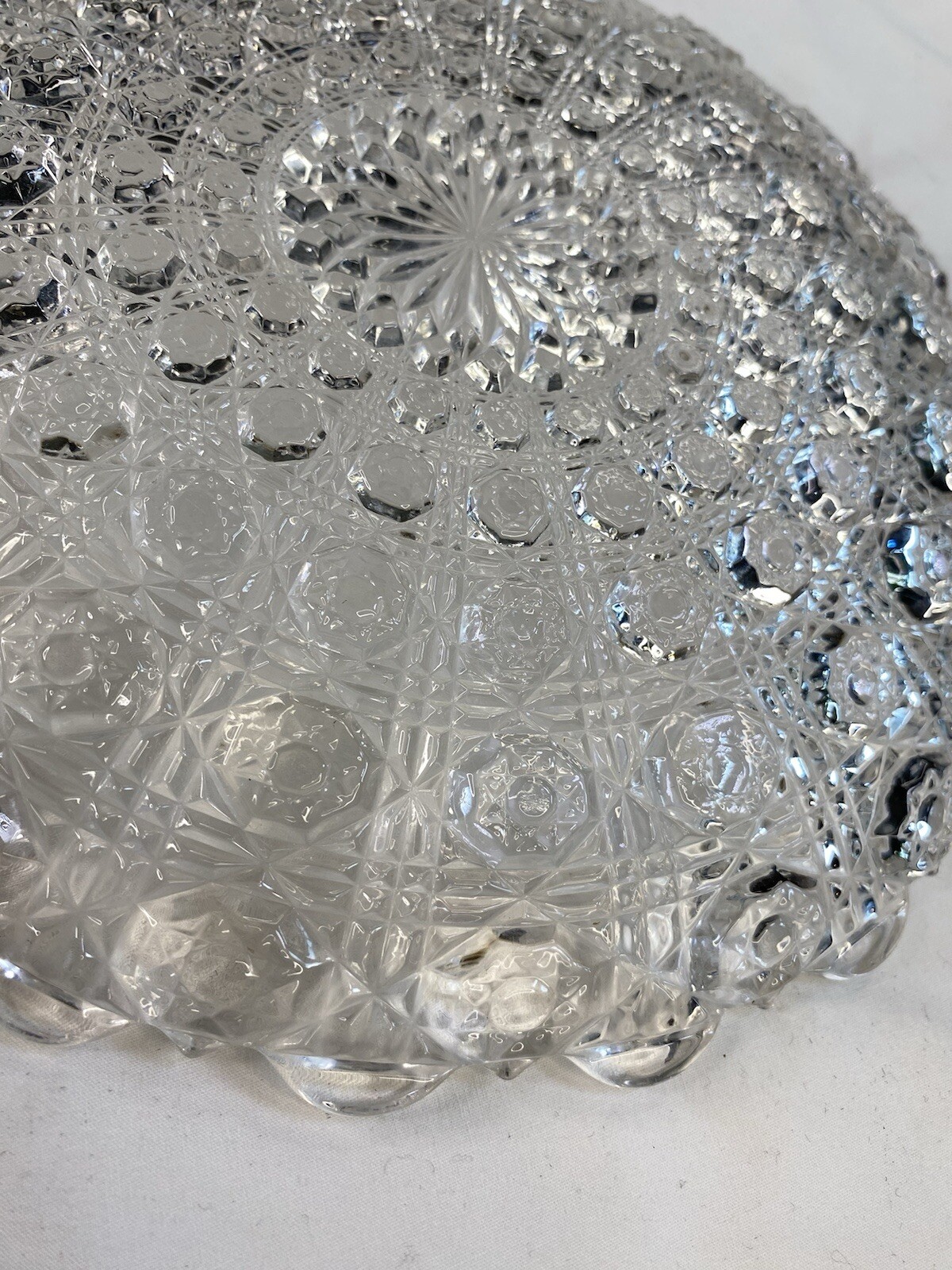 Vintage EAPG Clear Glass Hobstar Pattern Round Serving Plate 10”