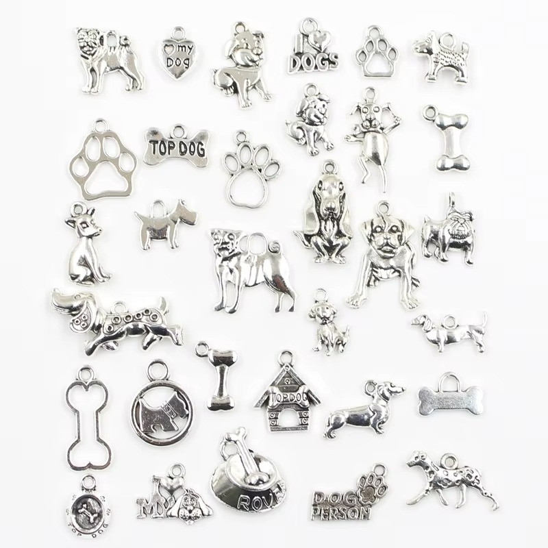 30pcs Dog Person Bone Antique Color Mixed Pendants DIY Findings Jewelry Craft
