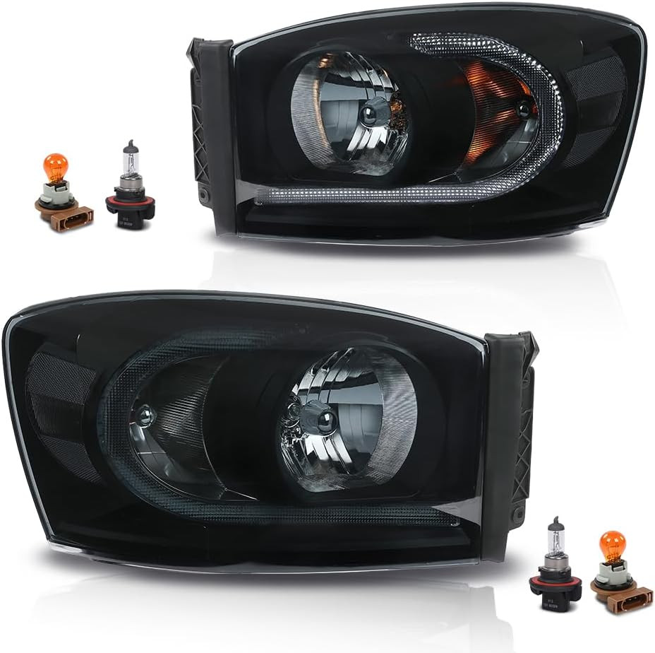 LED Headlights for 06-08 Ram 1500 & 06-09 Ram 2500 3500 Smoky Black Housing