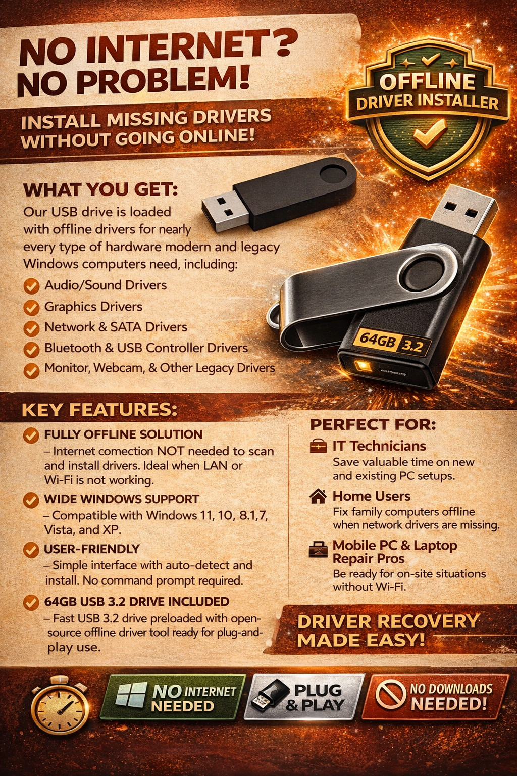 Windows Offline Driver Installer USB | Automatic Driver Detection | All Windows