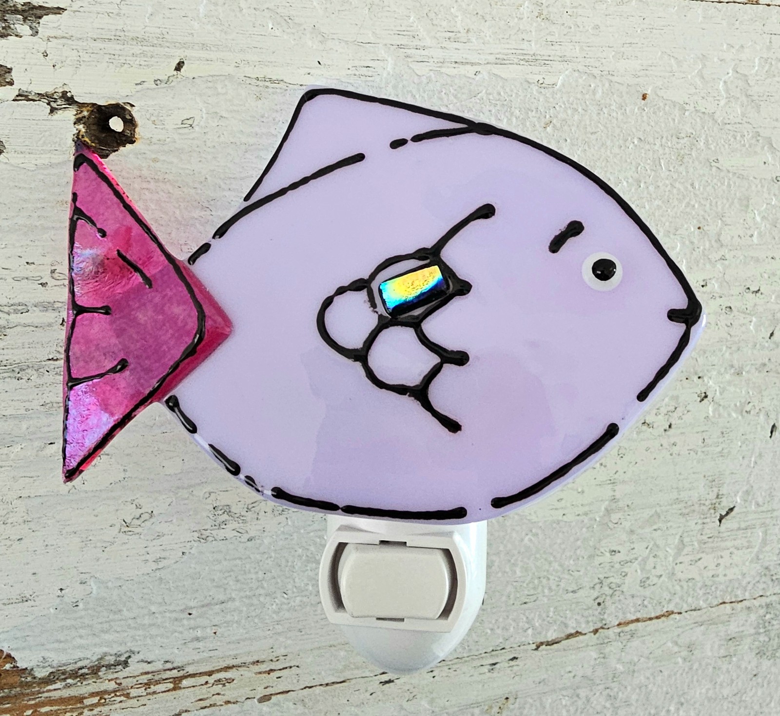 Fused Glass Nightlight. Whimsical Fish. Handcrafted in the USA. New.