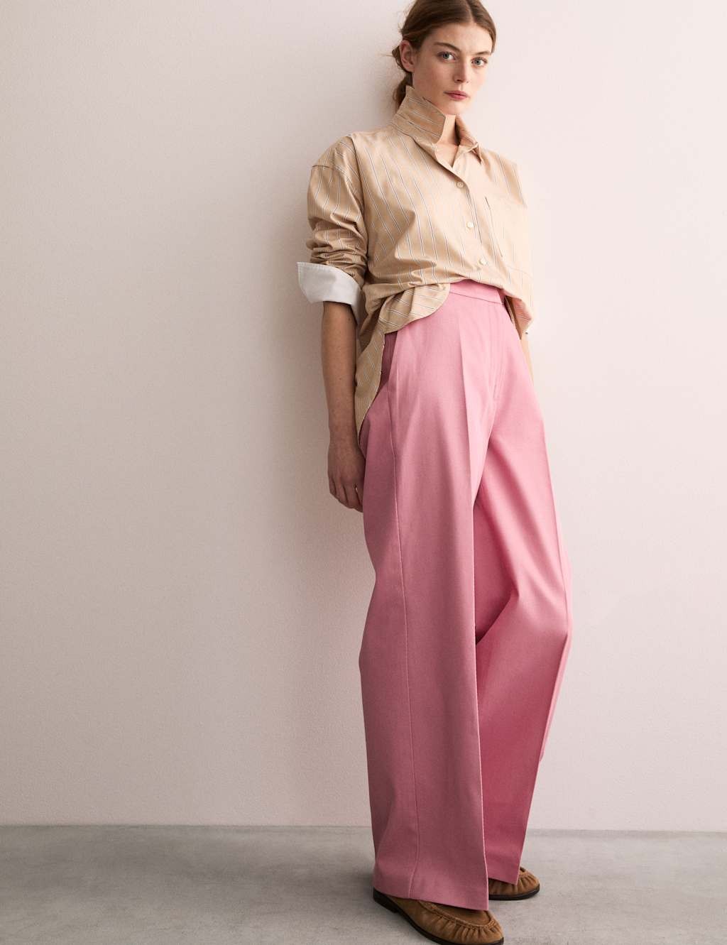 M&S - Jaeger Womens Pink Wide leg Trousers