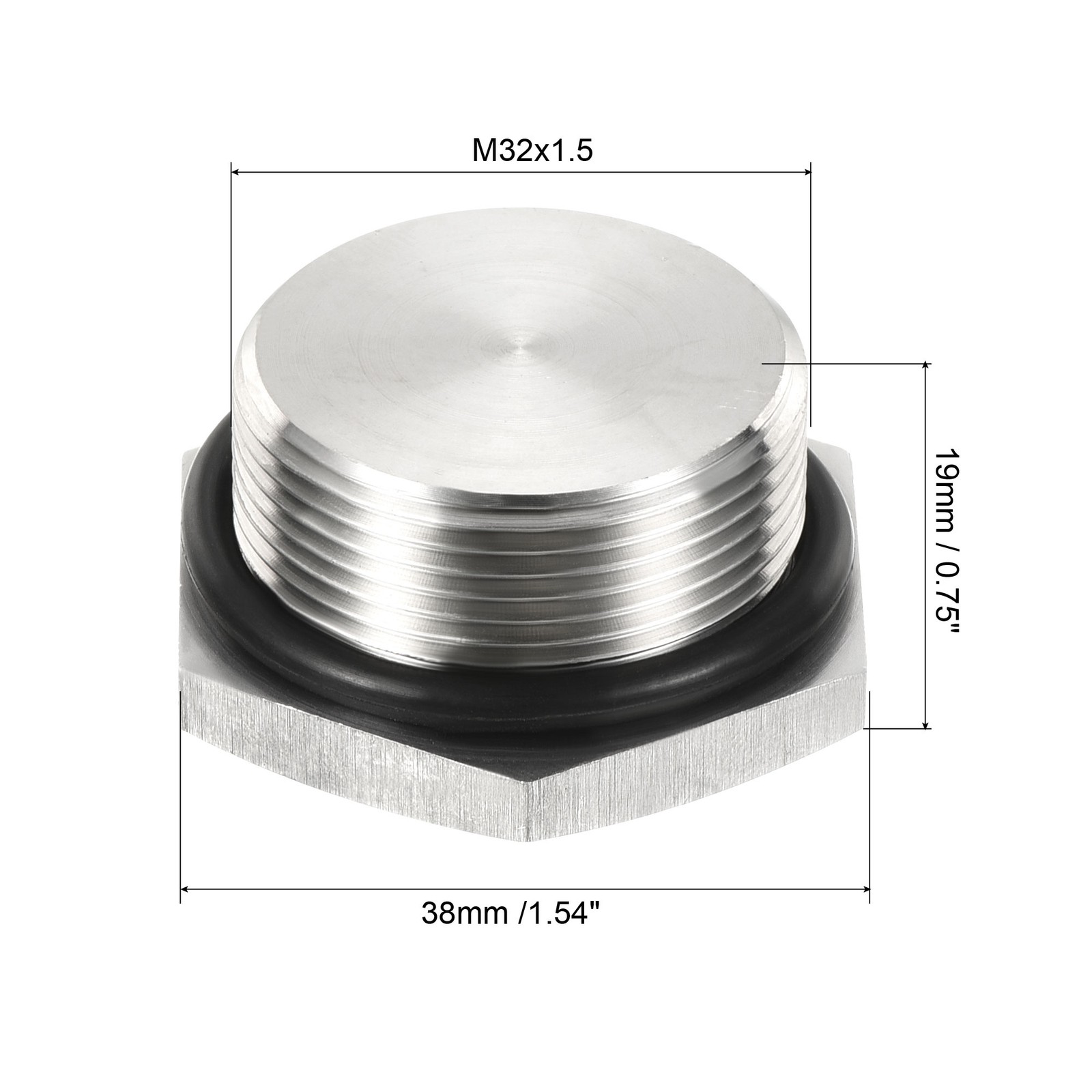 M32x1.5 Male Plug Stainless Steel Thread Hex Head Socket Solid Pipe Fitting