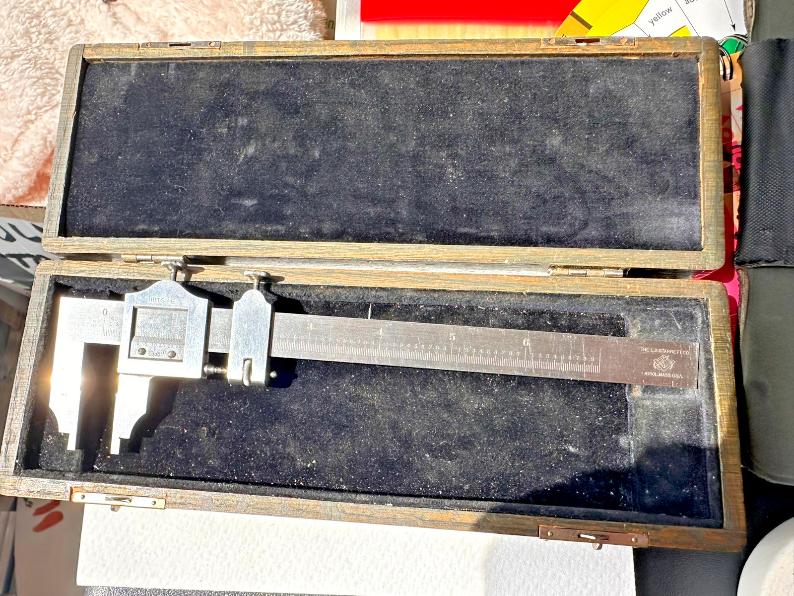 Vintage Starrett No. 122 Vernier Caliper w/ Original Wood Case Machinist Tool US