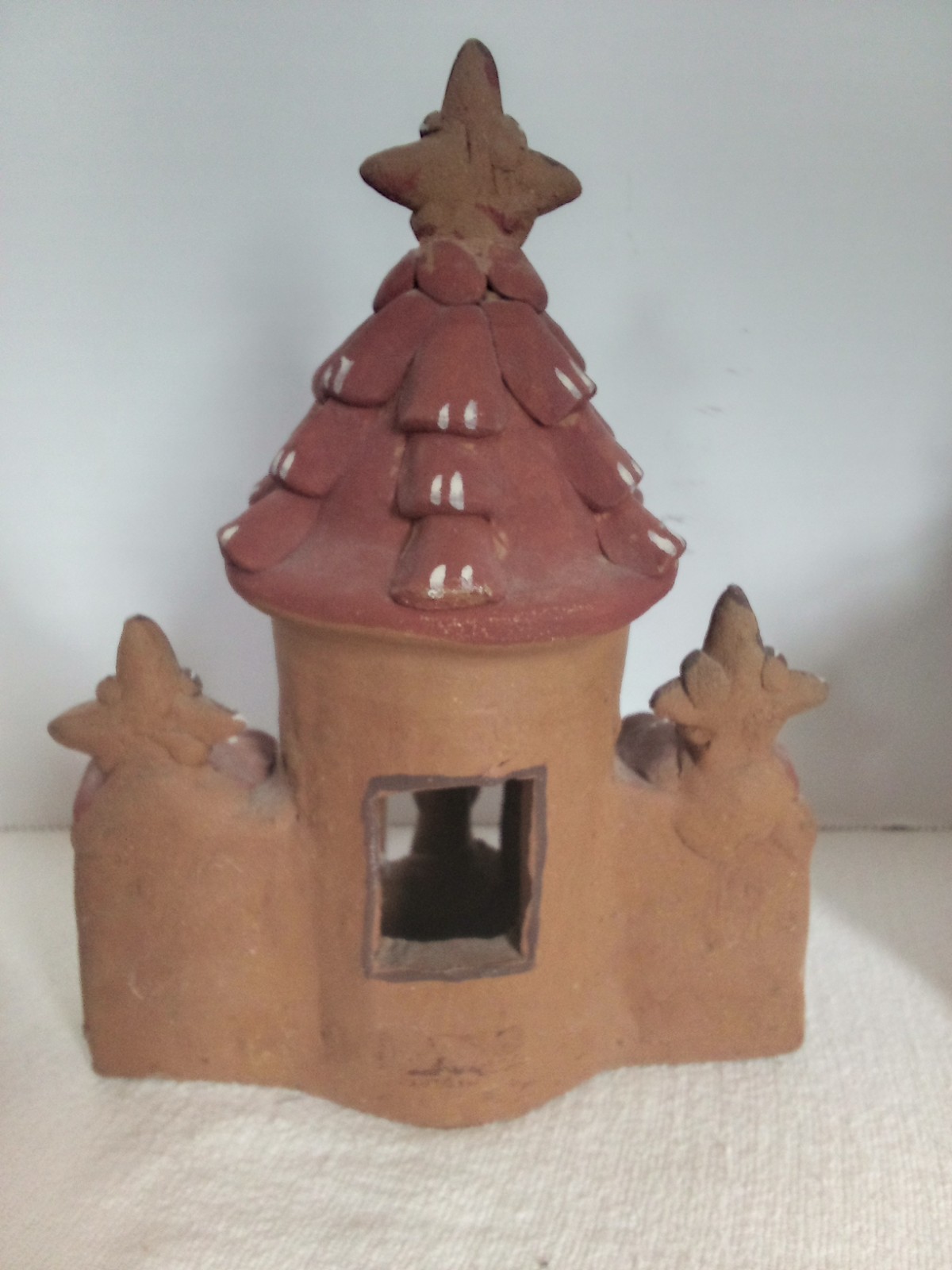 Vintage Terra Cotta Peruvian Pottery Village 3 Buildings Folk Art.