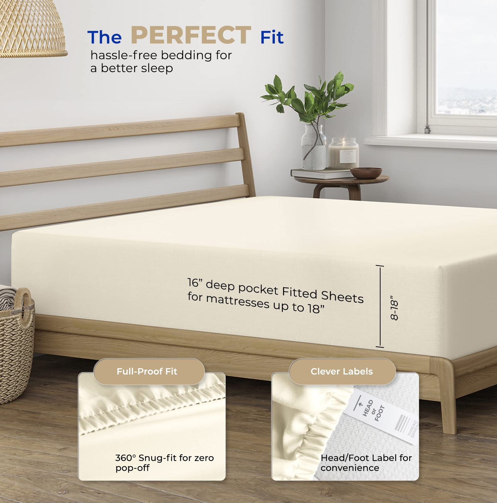 Queen Size Fitted Sheet Only - 100% Cotton 400 Thread Count Deep Pocket Queen...