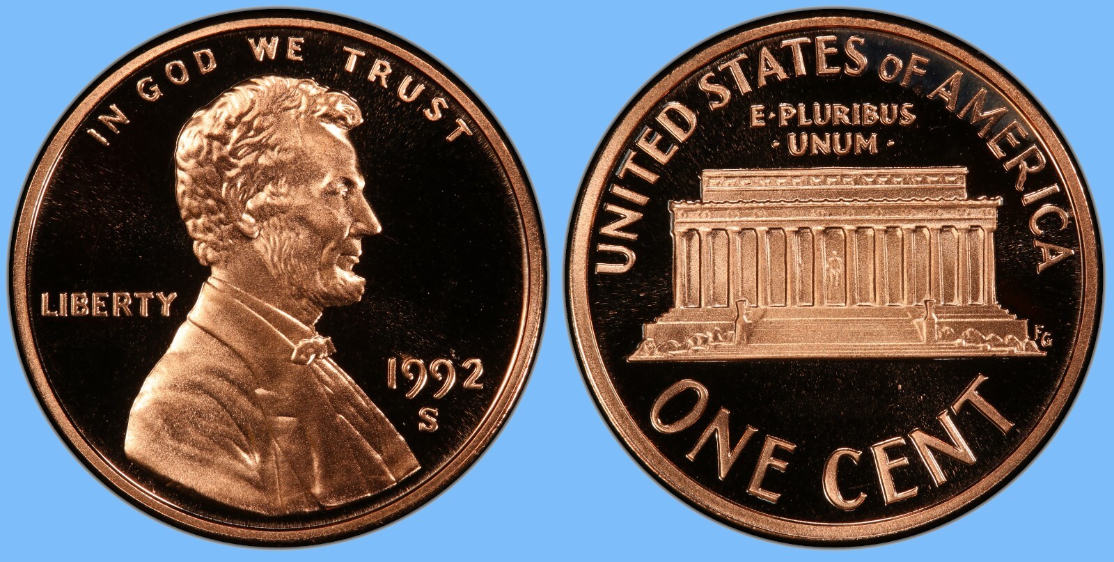 1992 S PROOF LINCOLN MEMORIAL CENT ~ GEM CAMEO BU ~ U.S. MINT COIN!