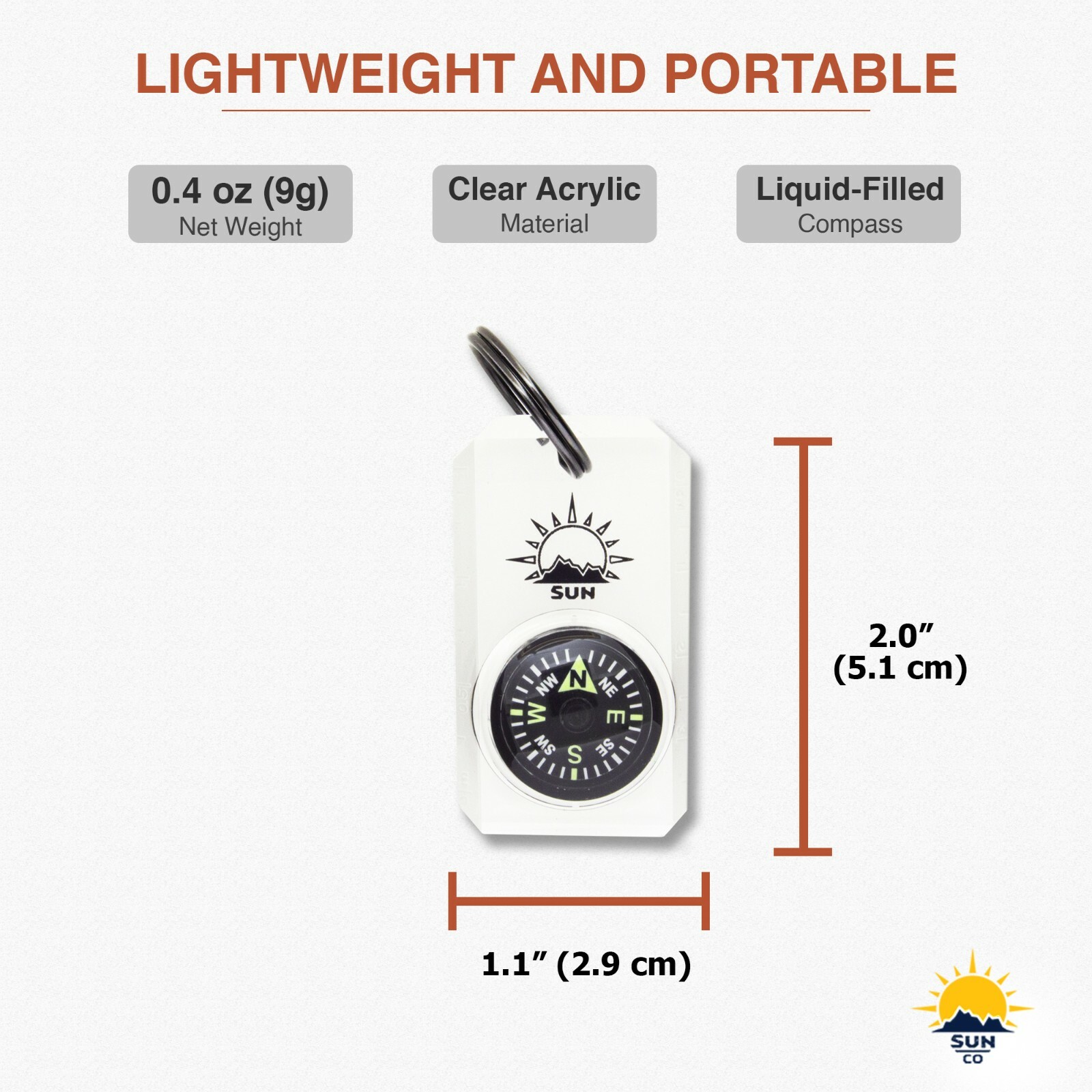 Sun Company MiniComp - Zipperpull Mini Compass with Split Ring