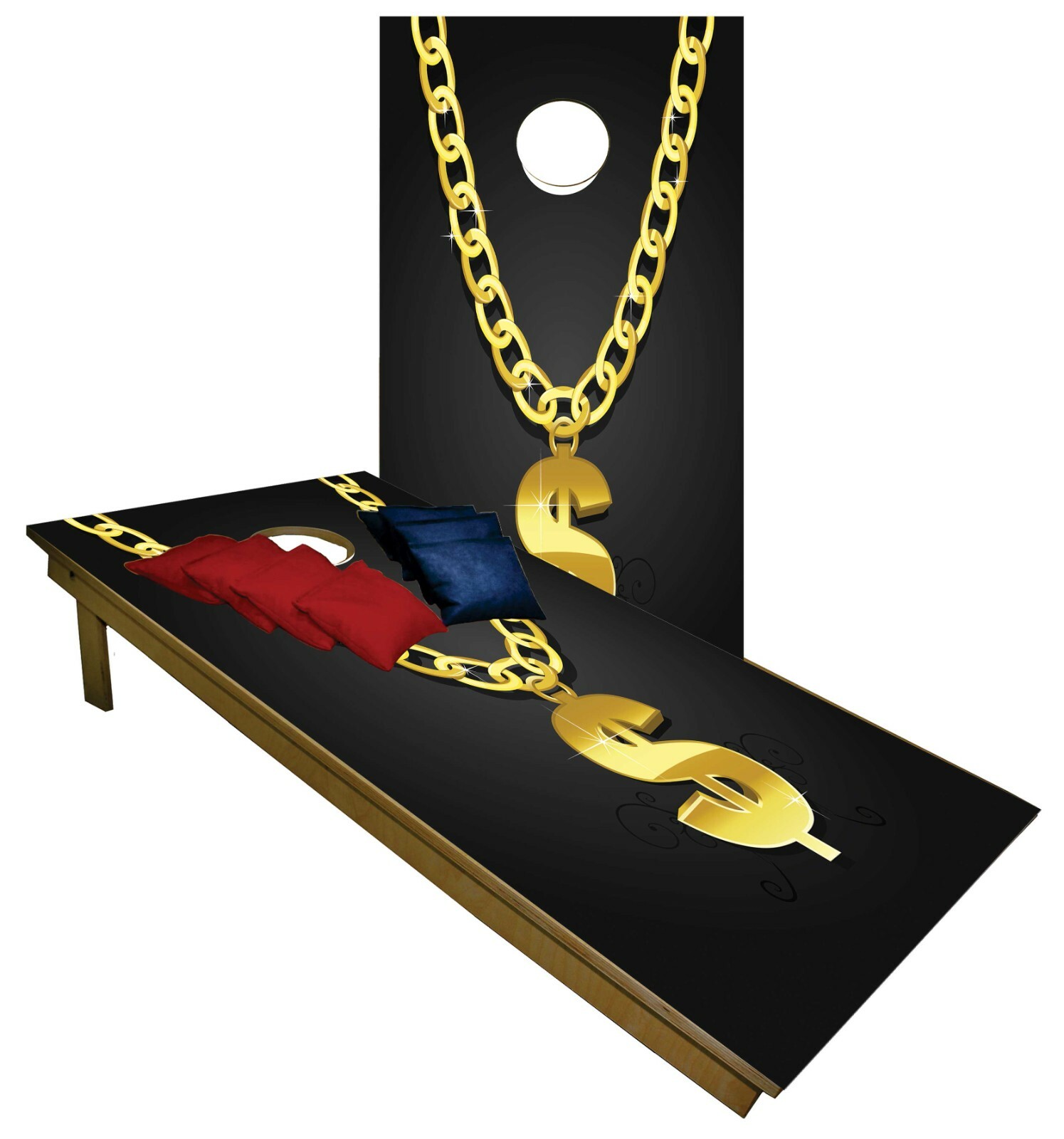 Bling Bling Money Gold ChainCORNHOLE BEANBAG TOSS GAME w Bags Game Set