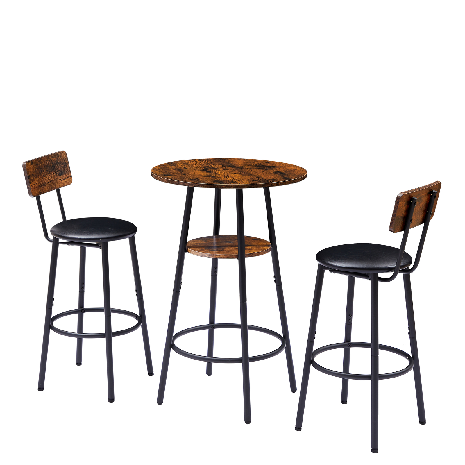 3PCS Industrial Bar Table Chairs Set Pub Table and 2 PU Upholstered Stool Chairs