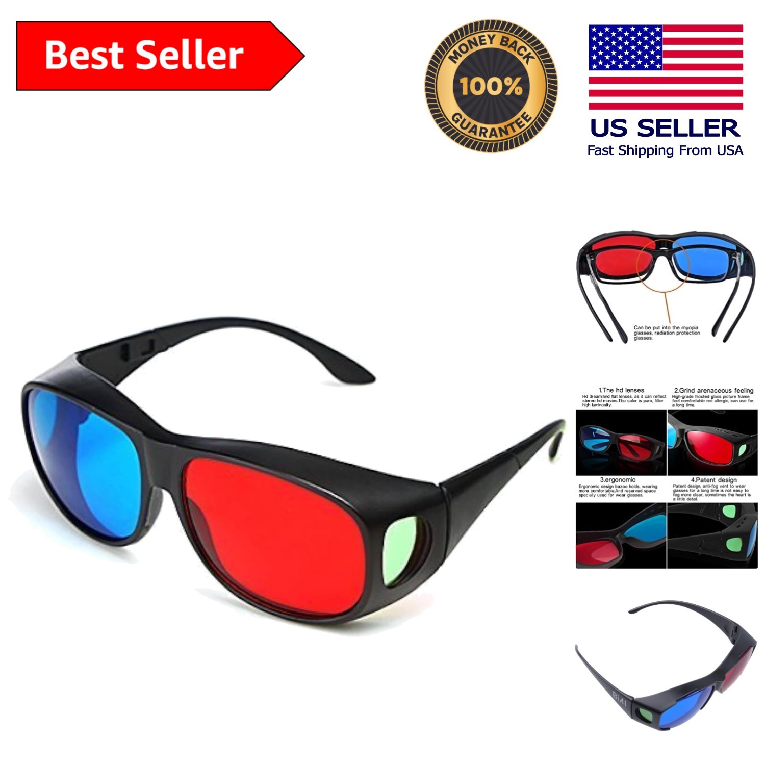 Upgrade Your 3D Experience: Stylish Red-Blue Anaglyph Glasses with Case