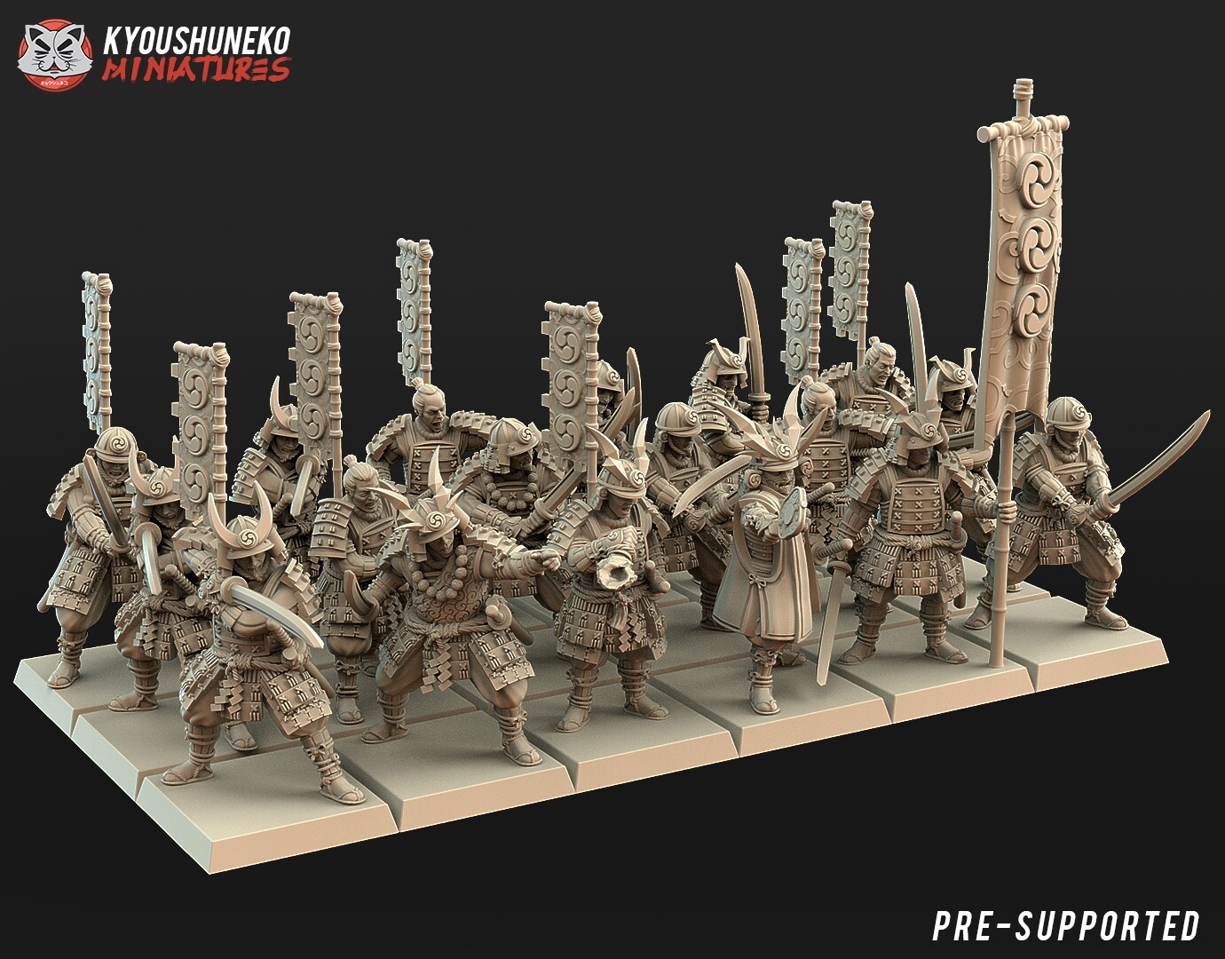 Japanese Samurai Swordsmen Unit – 18 Miniatures | Kyoushuneko Miniatures | 25mm