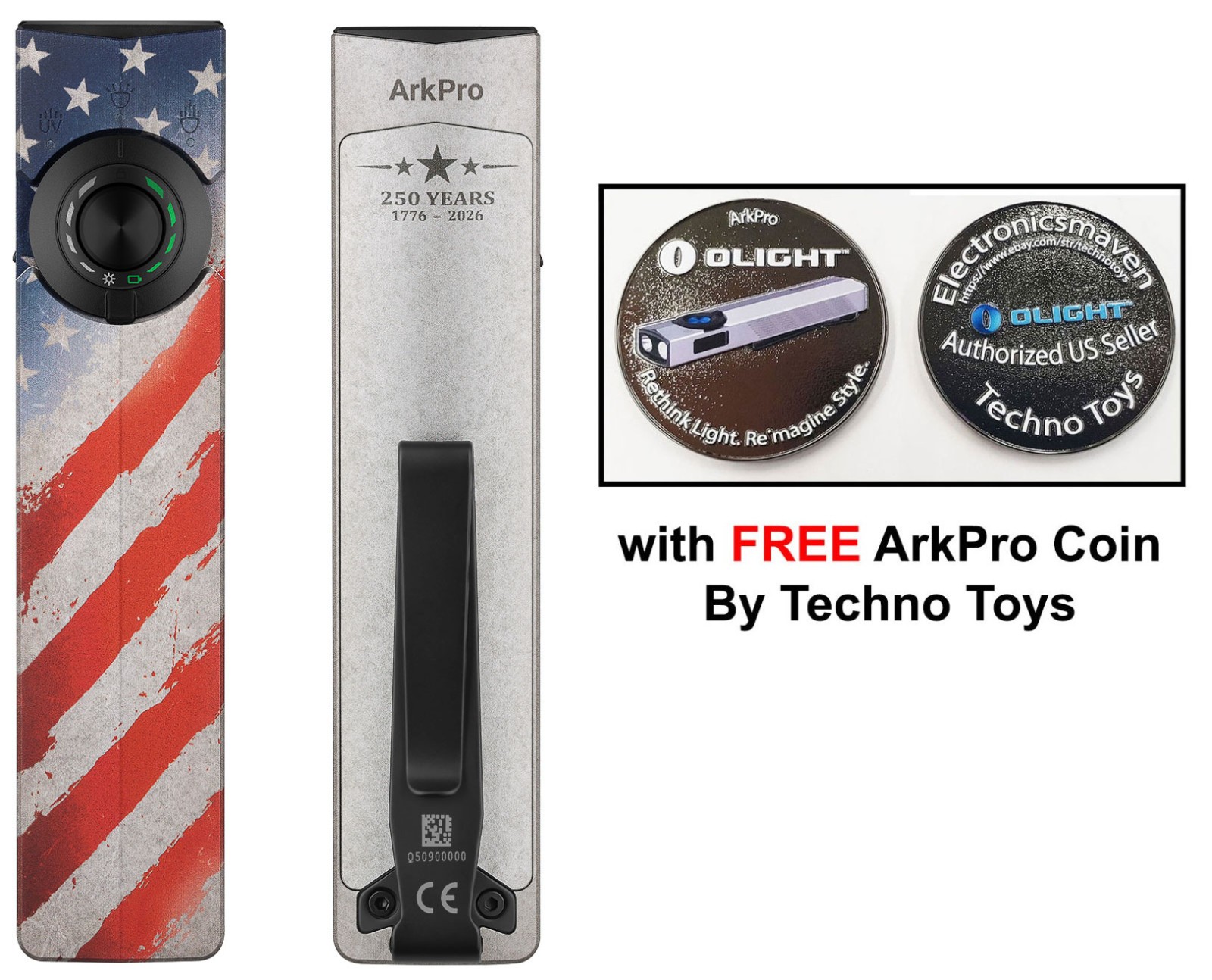 Olight ArkPro Class 3R Stars & Stripes CW, 1500L, 4 Lights, 7 Config, FREE Coin