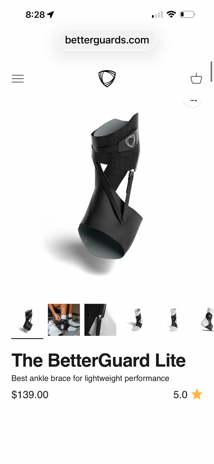 BetterGuard lite Ankle Brace, Size Large, black left Foot