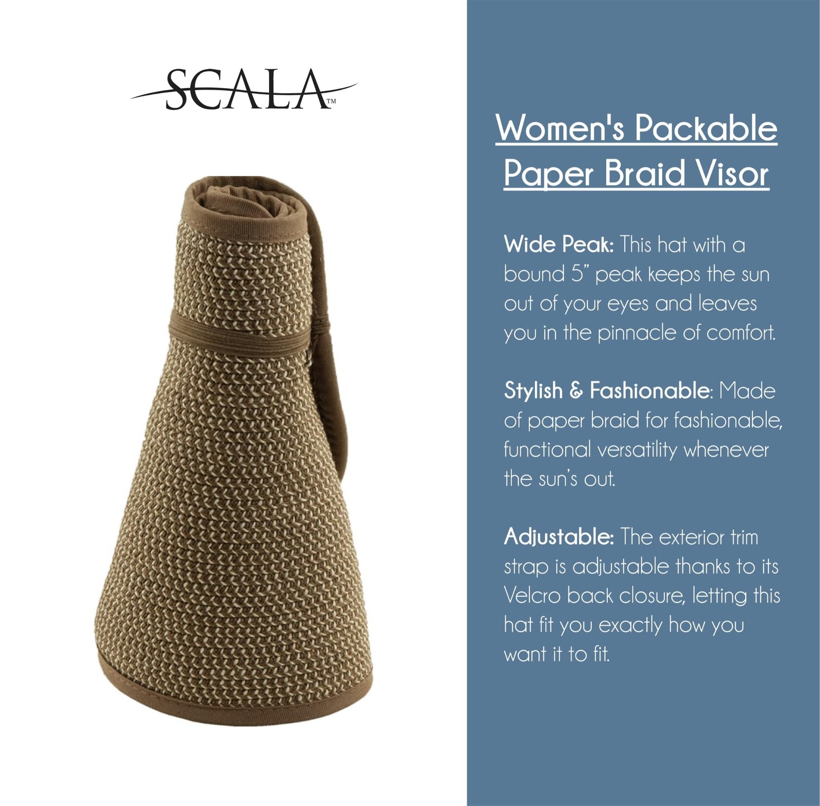 Scala Women's Packable Paper Braid Visor One Size Black