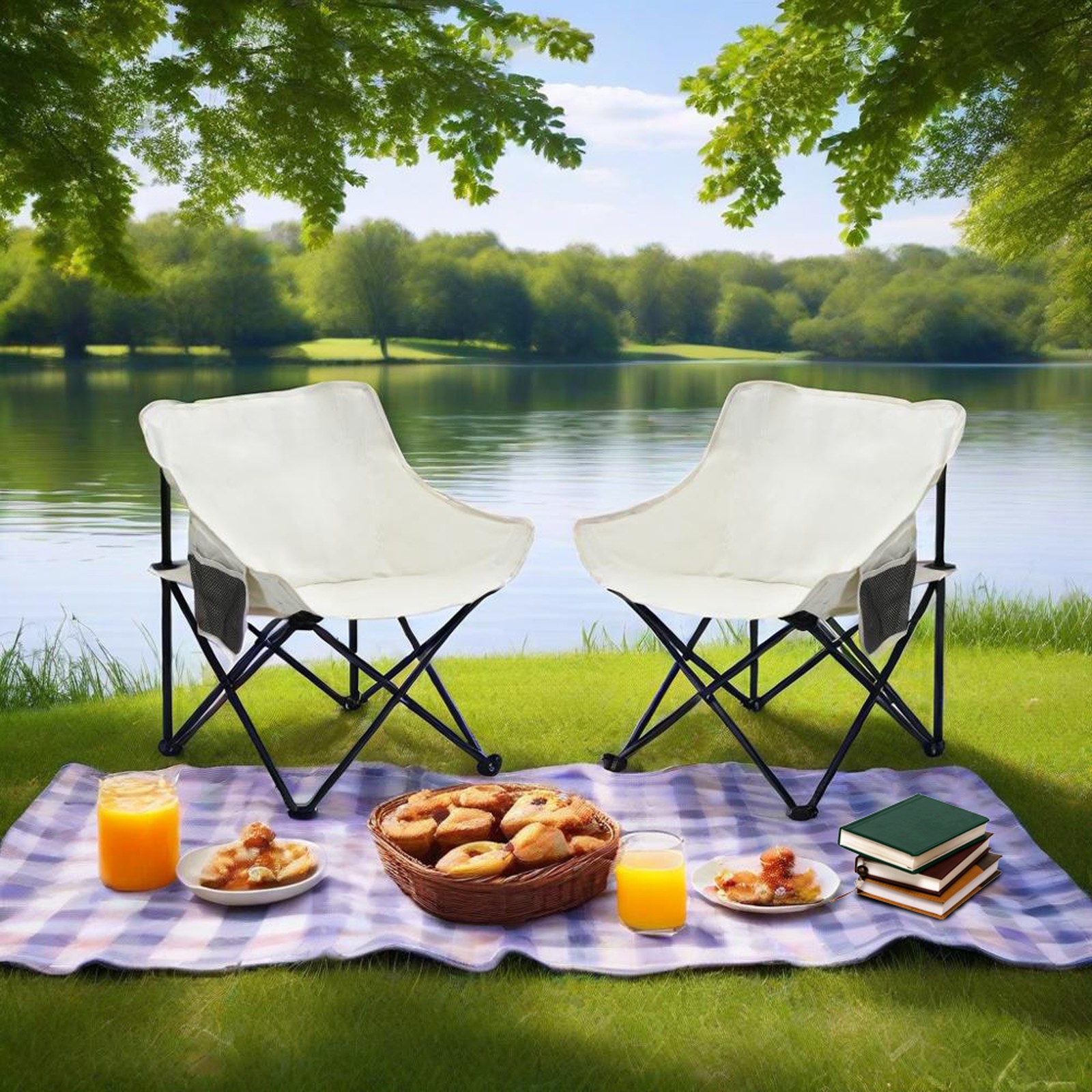 2PCS Outdoor Camping Chairs Folding/Portable, Carry Bag ,Beige