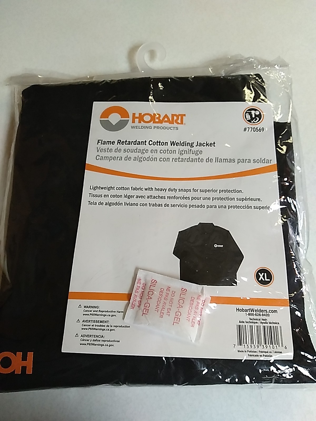 New Hobart Welding Snap Jacket Coat Flame-Retardant Cotton Black  sz XL  #770569