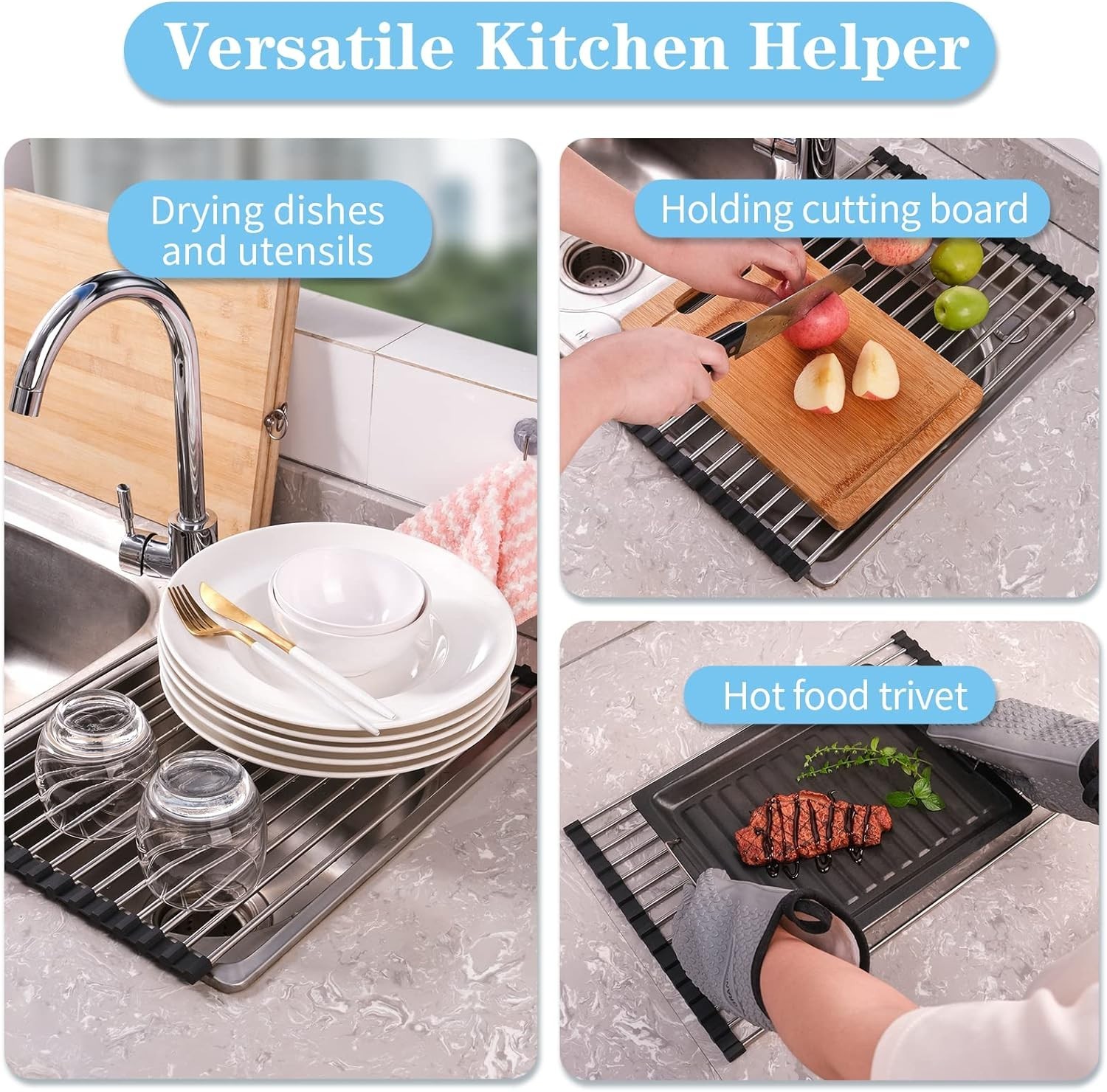 Space-Saving Roll Up Dish Drying Rack - Heat Resistant & Foldable 17.5" x 11.8"
