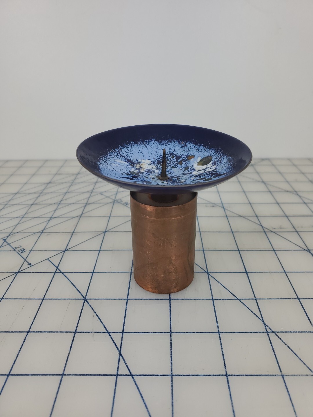 MCM Mid Century Blue enameled Copper Candleholder Expertic DDR Germany