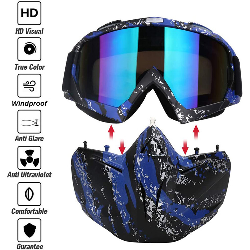 Winter Snow Protective Goggles Detachable Mask Ski Snowboard Alpine OTG Eyewear